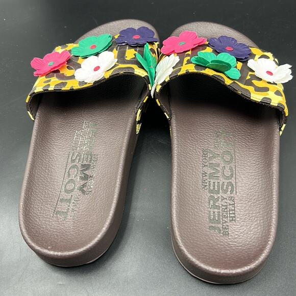 ADIDAS JEREMY SCOTT ADILETTE LEOPARD FLORAL PRINT SLIPPER SLIDE SANDAL SIZE 7
